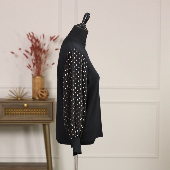 CeCe Black Blouse with Gold Dot Sleeves - Picture 5 of 8